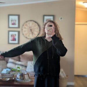 Umgee Olive and Black Knit Zip Hoodie with Hood